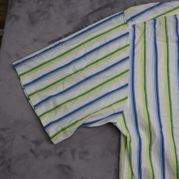 Tommy Hilfiger Denim Shirt Mens XL Blue Green Striped Logo Button Up Casual - Picture 9 of 16